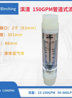 极速滨清 150/200GPM管道式流量计水J处理净水设备浮子流量计 2寸