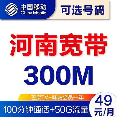 河南郑州许昌新乡驻马店移动300M宽带套餐家庭网络上门安装办理