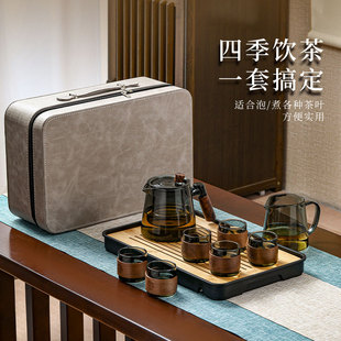功夫茶具户外露营泡茶杯茶壶套装 玻璃旅行茶具整套便携式 个人专用