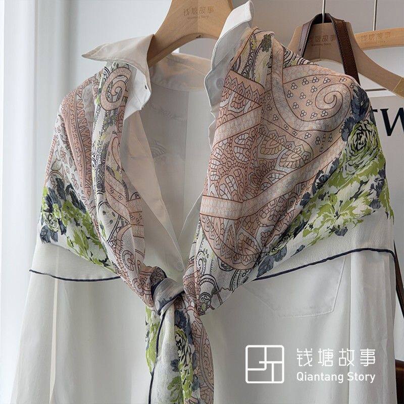 Qiantang Story/钱塘故事真丝西丽纱-110方巾大版繁花桑蚕丝105cm