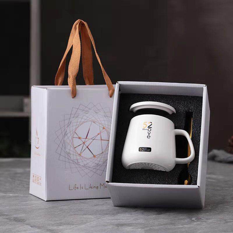 爆款马克杯带盖勺咖啡杯带盖子陶瓷杯子带勺子大容量水杯男士可加