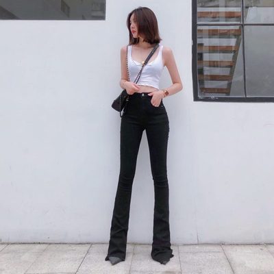 高个子175加长微喇叭牛仔裤女2023韩版复古修身水洗棉弹高腰显瘦
