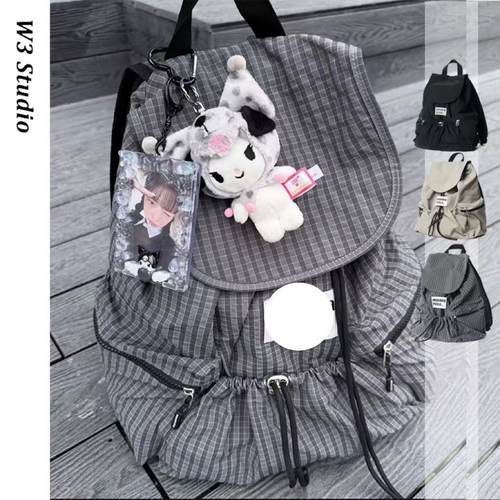 格子双肩包抽绳轻量背包大容量