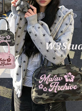 MafavArchive韩国小众迷彩托特包大容量通勤单肩包复古帆布包痛包