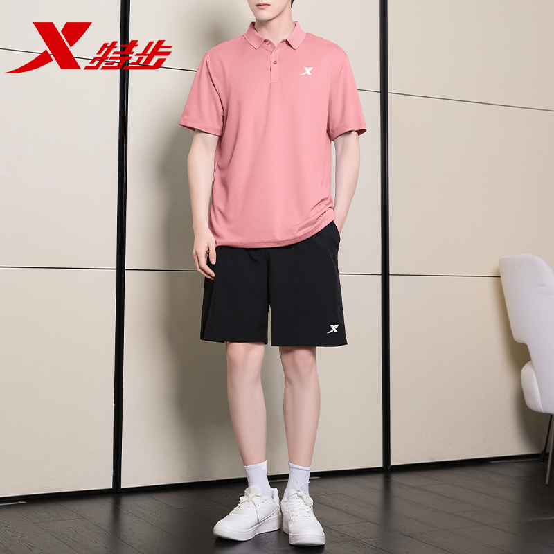 特步Polo衫套装男2025夏季速干冰丝上衣男士薄款七分裤休闲两件套