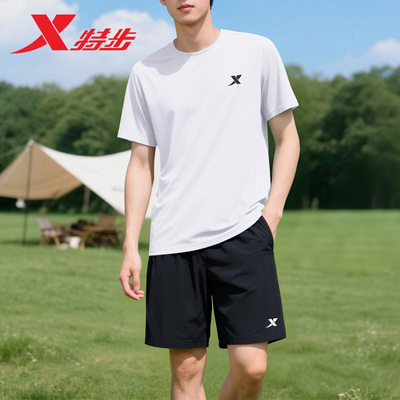 特步运动套装男2025夏季速干透气跑步服官方正品冰丝健身两件套