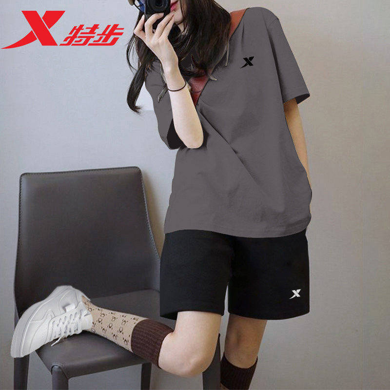 特步运动套装女2026新款夏季透气健身速干两件套圆领上衣宽松短裤