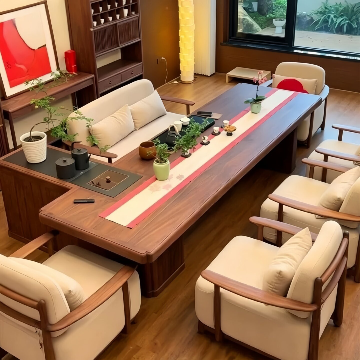 新中式实木禅意茶桌椅一体