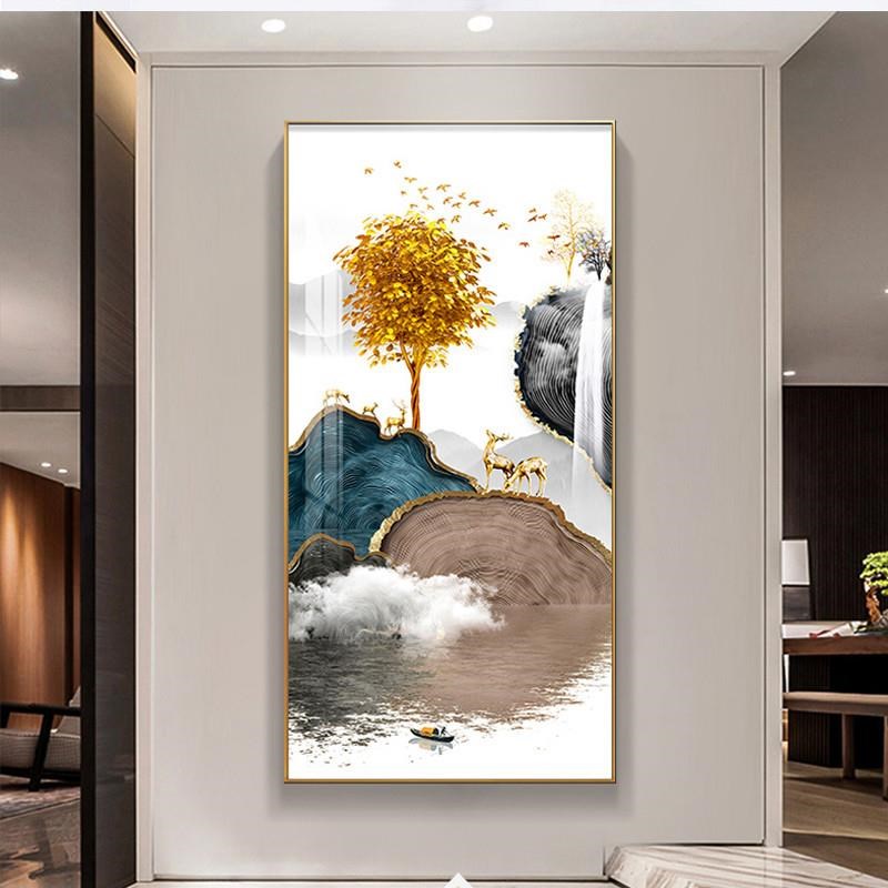 福禄高升c玄关装饰画现代简约轻奢入户门寓意好的竖版晶瓷挂画