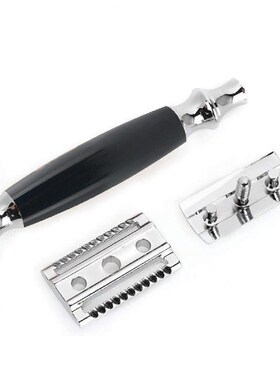 男士黑色老式套装双面剃须刮胡刀剃E胡刀安全刀头送底座刀片礼盒