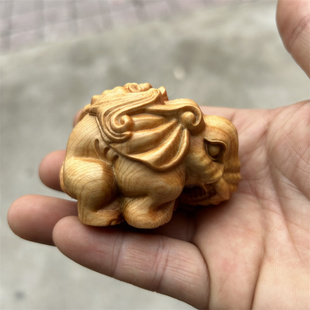 极速崖柏木雕手把件小象实u木雕刻居家客厅电视柜工艺品蝙蝠大象