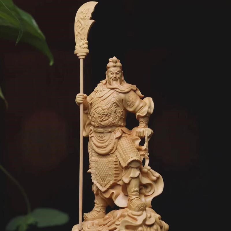 正宗小叶黄杨木雕精雕立刀关公关羽摆件家居装饰Z工艺品木质