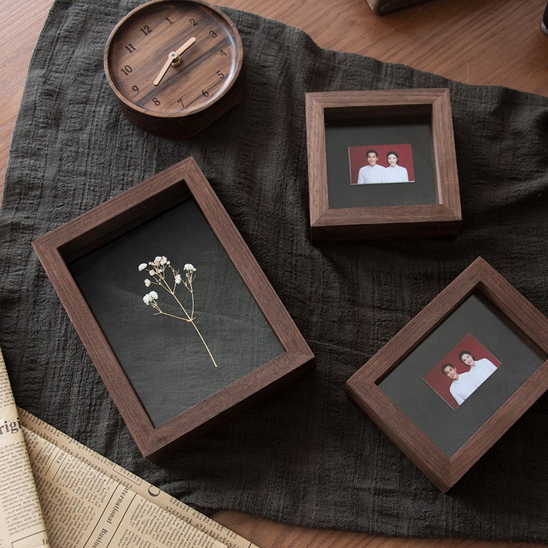 实木黑胡桃双面玻璃透明相框diyC标本洗照片做成相册框6寸相框摆