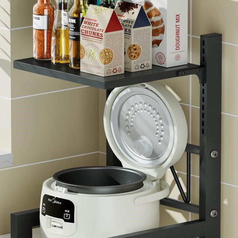 可伸缩挂架支架台面烤箱电饭锅家B用子双层厨房置物架微波炉架收