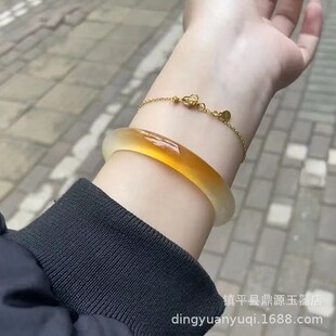 天然马料一口糖糖果色手镯天然玉髓半壁江山美人V镯窄条圆条包邮