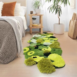 丛林秘境卧室毯h床机前床边毯子绿色苔藓儿童房地垫间地垫异形飘