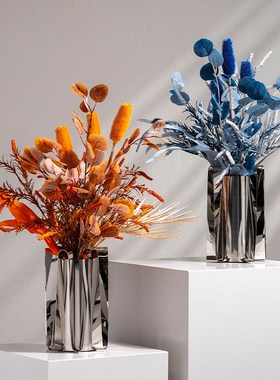 北欧轻奢高级感不锈钢花瓶摆件客厅插花J装饰品高级感家居装饰摆