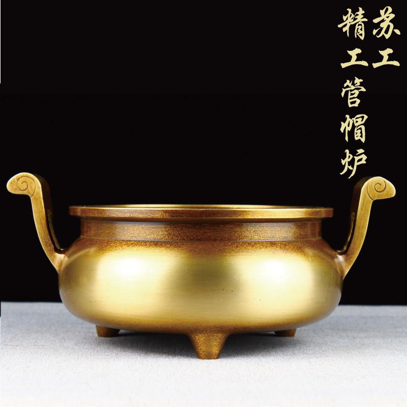 纯铜香炉大号覆古宣德紫铜熏香炉C茶道黄铜彷古居家线香怀旧黄炉