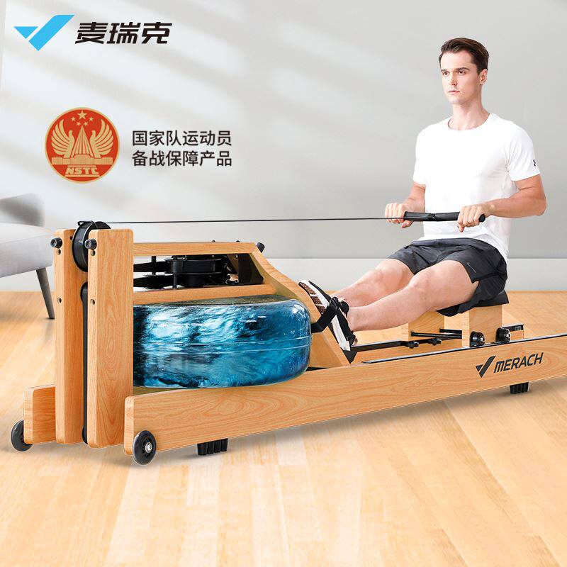 竖版白蜡木水阻划船机家用全身有氧划水运动器材