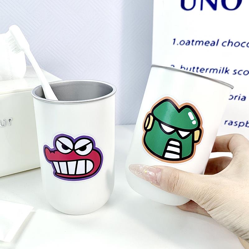 日系简约不锈钢刷牙水杯情侣牙杯蜡笔小新学生宿舍漱口杯创意家用