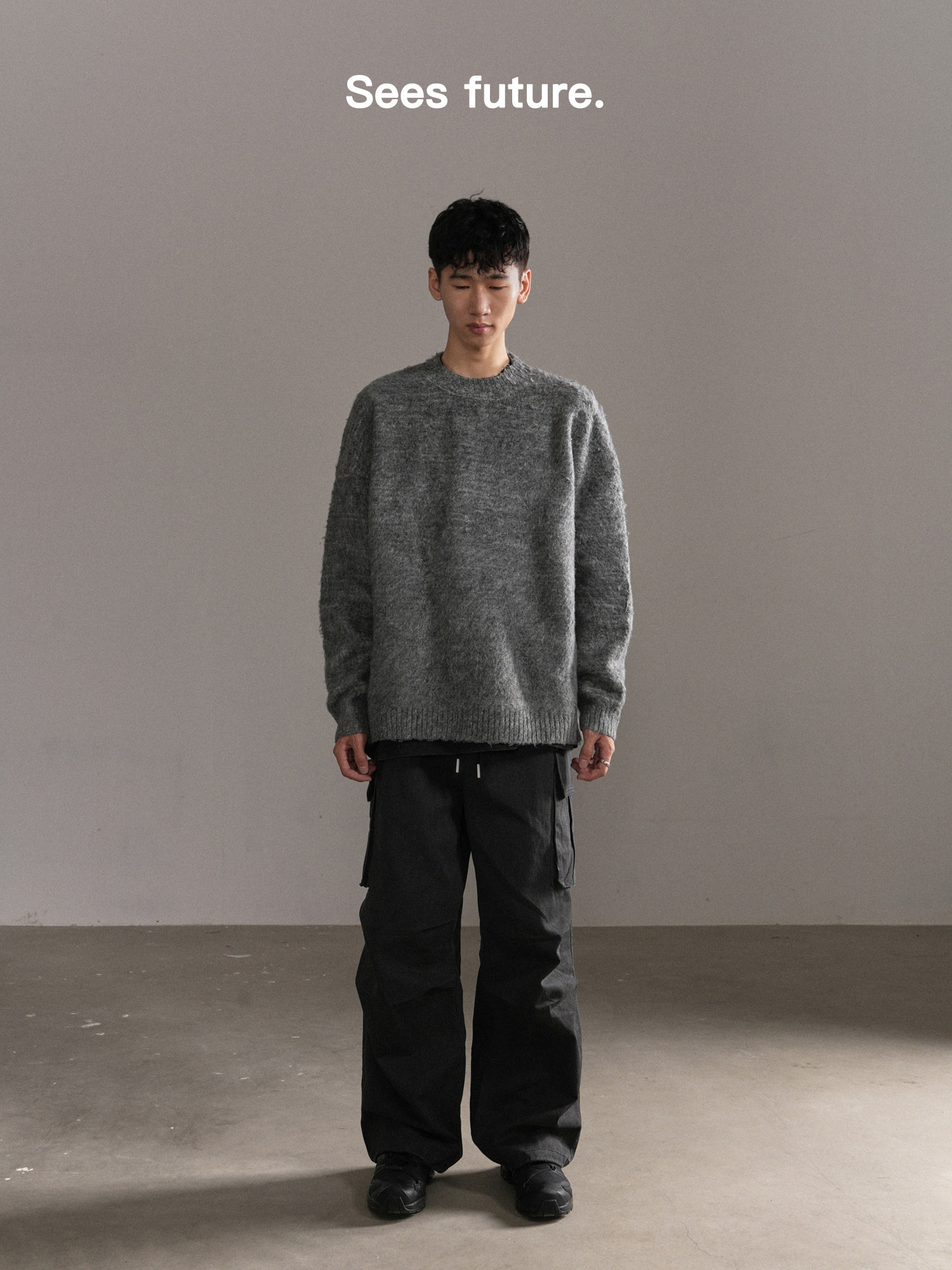 SEESFUTURE SLOUCHY MOHAIR SWEATER FALL|WINTER THICKENED KNIT WARM VINTAGE CREW NECK CARDIGAN FOR MEN AND WOMEN