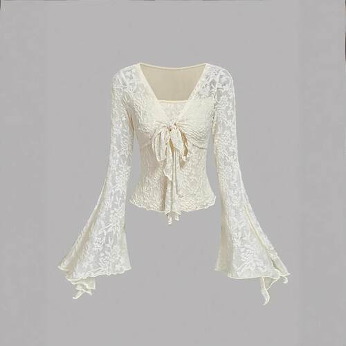 Romantic Elegance Apricot Bow Tie Shirt Cute T-Shirt