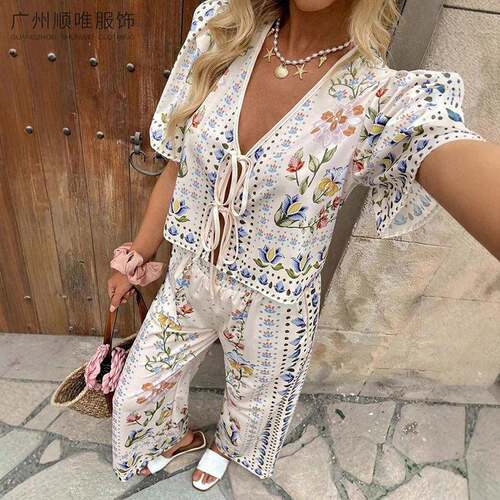 2026 New Floral Print Elegant Casual Set, Stylish Women's