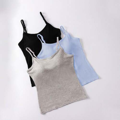 Women Plain Cami Padded Bra Slim Casual Tank Lightweight