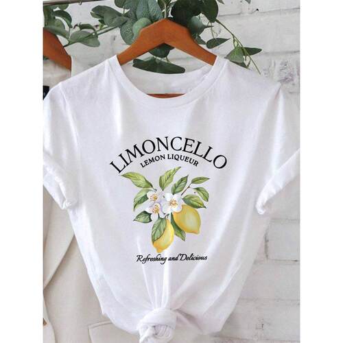 Women's Lemon Print Round Neck Tee Casual Crew Neck Tee