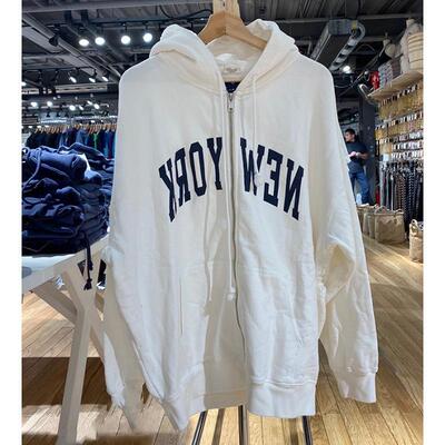 Women's Blue Hooded Fitted Sweatshirt with New York Graphic