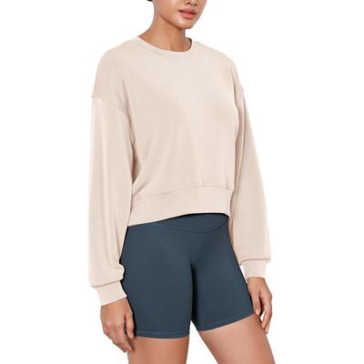 Modal Sleeve Cropped Sweatshirts Women Oversized Crew Neck