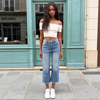 Men Blue Mid Waist Straight Leg Jeans Comfortable Everyday