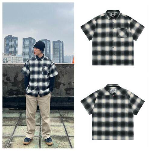 Sleeve Checker Flannel Shirt Short