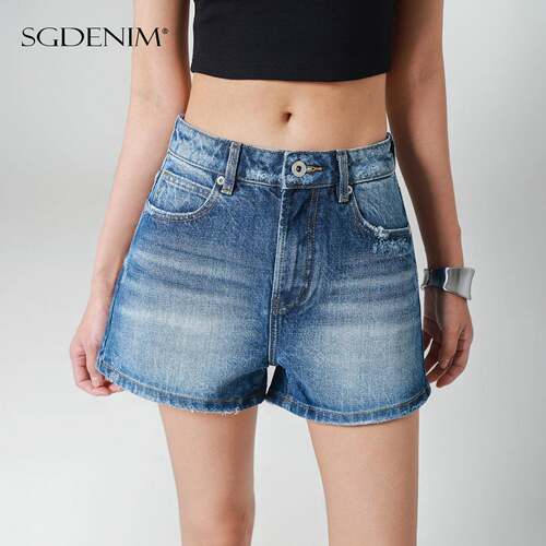 BRYLEE Two Button Mid Dad Jean Shorts Length