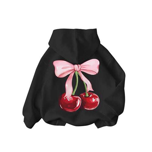 Women's Hooded Zipper Sweatshirt Jacket, Cute Cherry Print