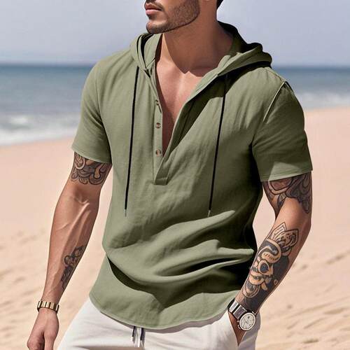 Men Color Polo Shirt Casual Regular Sleeve Zip Up Summer