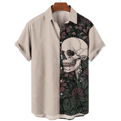 Men Print Sleeve Casual Shirt Regular Button Summer Clothes