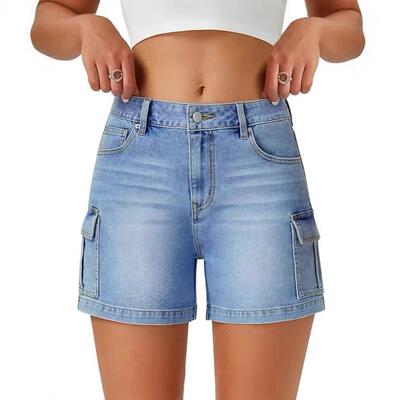 Flex Low Rise Multiple Pockets Washed Stretchy Knit Shorts
