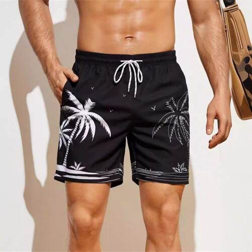 Men Palm Print Boxer Brief Swim Shorts Regular Casual Comfy