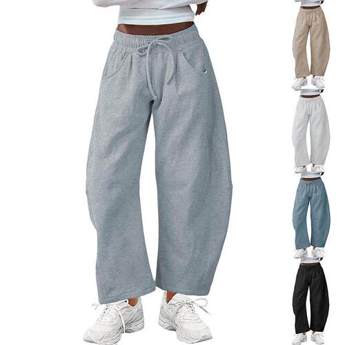 Women Barrel Leg Sweatpant Drawstring Elastic Waisted Pants