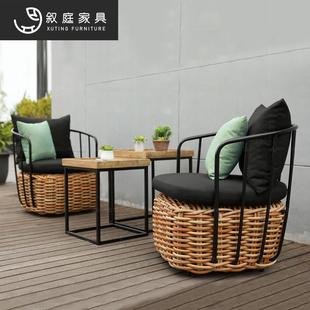 户外桌椅别墅庭院花园桌椅休闲露台藤椅组合室外景区公共编藤桌椅