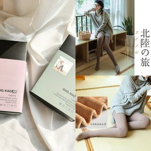 袋装加绒锦纶竖条纹加厚打底裤日系分层连脚保暖一体裤连裤袜