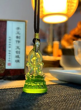 高档镶嵌琉璃绿出工项链古度母挂件品随身惠吊坠造像礼仏美艺术品