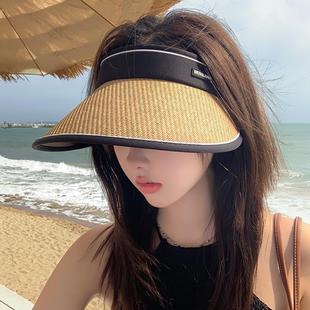 日本遮阳防晒帽防紫外线可折叠发箍太阳帽 黑胶大沿空顶草帽女夏季