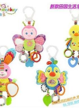 爆款HappyMonkey婴儿动物摇铃床挂新生儿宝宝带牙胶BB器响纸车挂