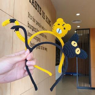 爆款立体黑猫吉吉发箍手工针织小老虎头箍洗脸外出头饰卡通动物发