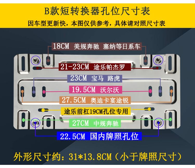 汽车车牌转换器固定牌照支架 平行进口车通用型不锈钢车牌转换架