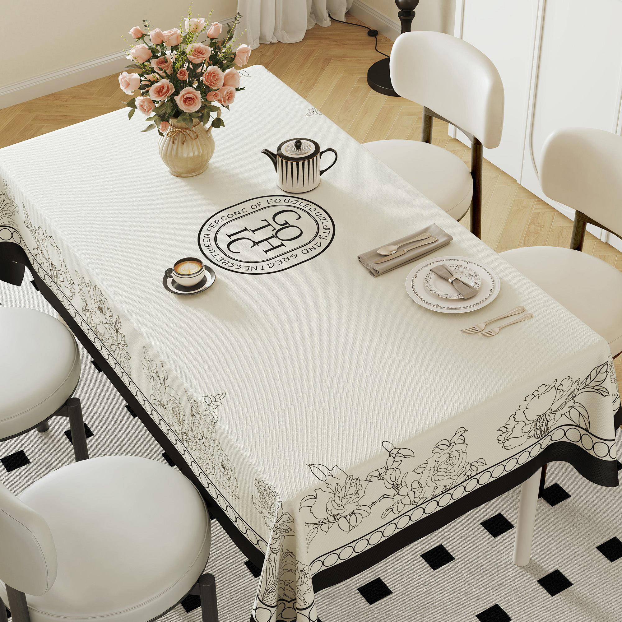 简约现代风餐桌布免洗防水防油防烫长方形桌布高级感白色茶几台布