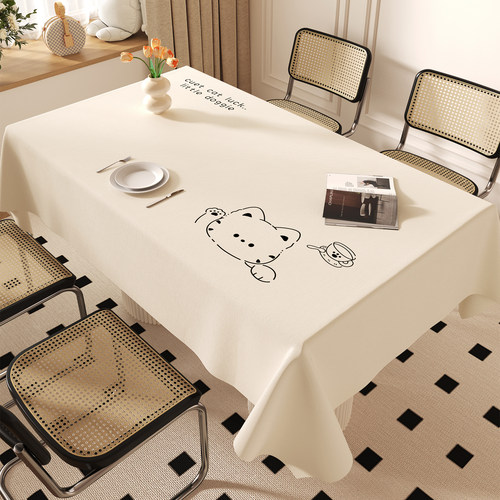 奶油风卡通桌布免洗防水防油防烫长方形餐桌布高级感PVC茶几台布