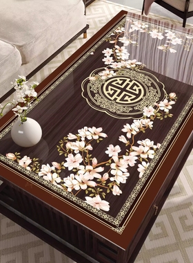 新中式软玻璃茶几垫PVC镂空印花透明免洗防油防水电视柜垫餐桌垫